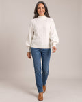Cable Knit Roll-Neck Jumper worn by a model