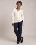 V-Neck Cable-Knit Jumper worn by a model