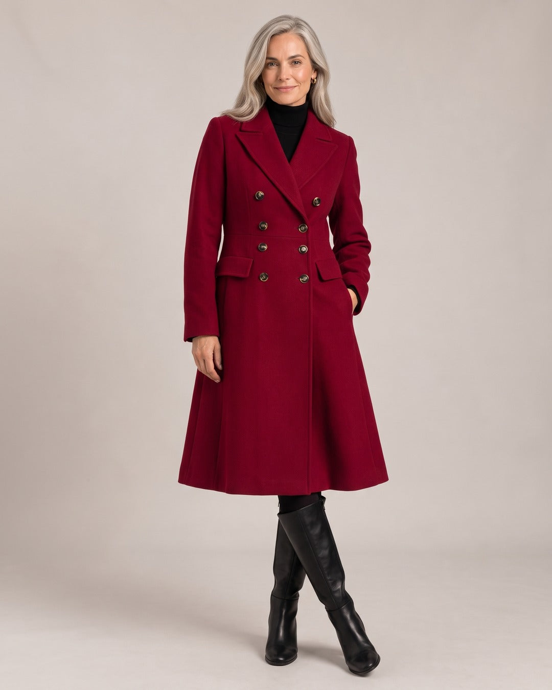 Double Breasted Coat worn by a model