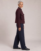 Military Cropped Jacket with Gold Buttons worn by a model, side view