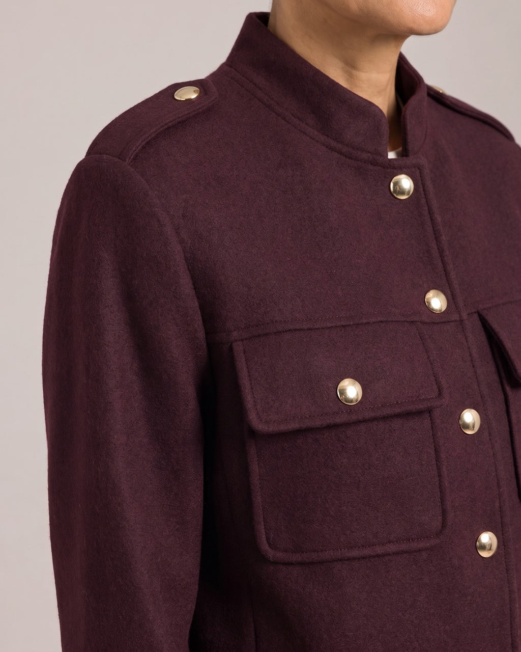 Military Cropped Jacket with Gold Buttons close-up detail