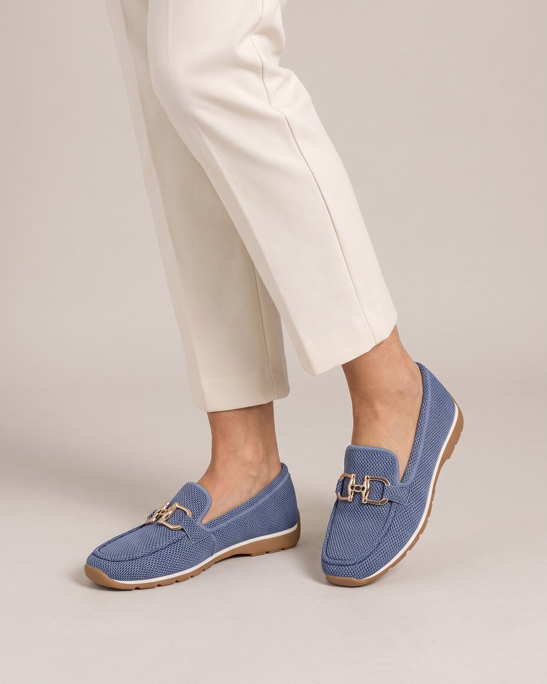 Buckle Loafer Trainer in Denim Blue, worn