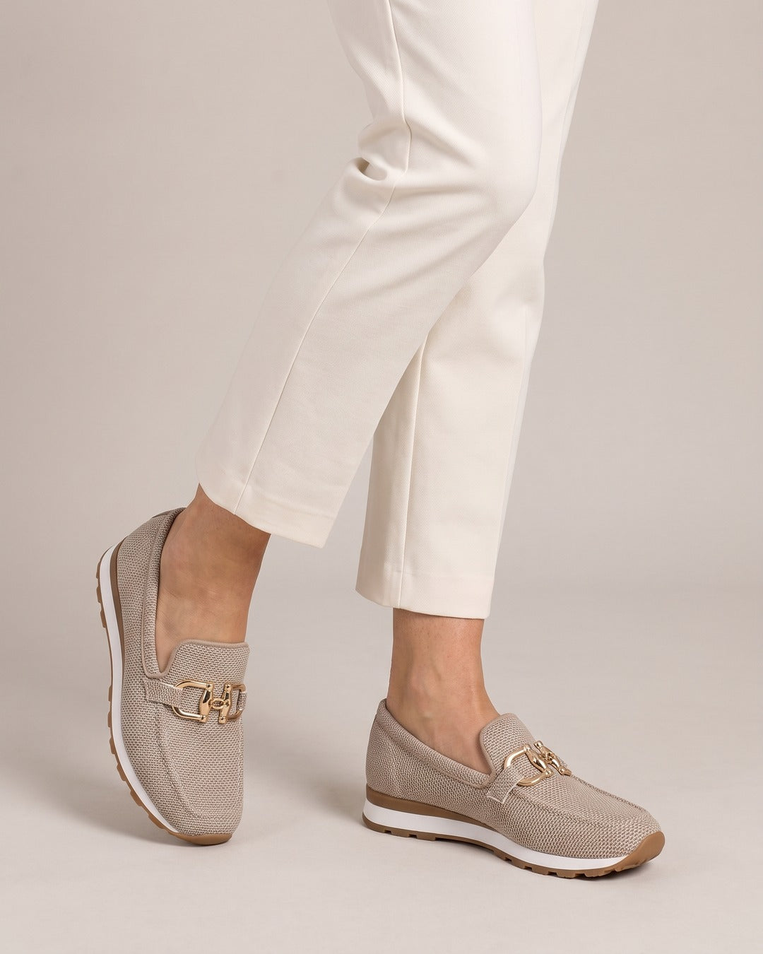 Buckle Loafer Trainer in Taupe, worn