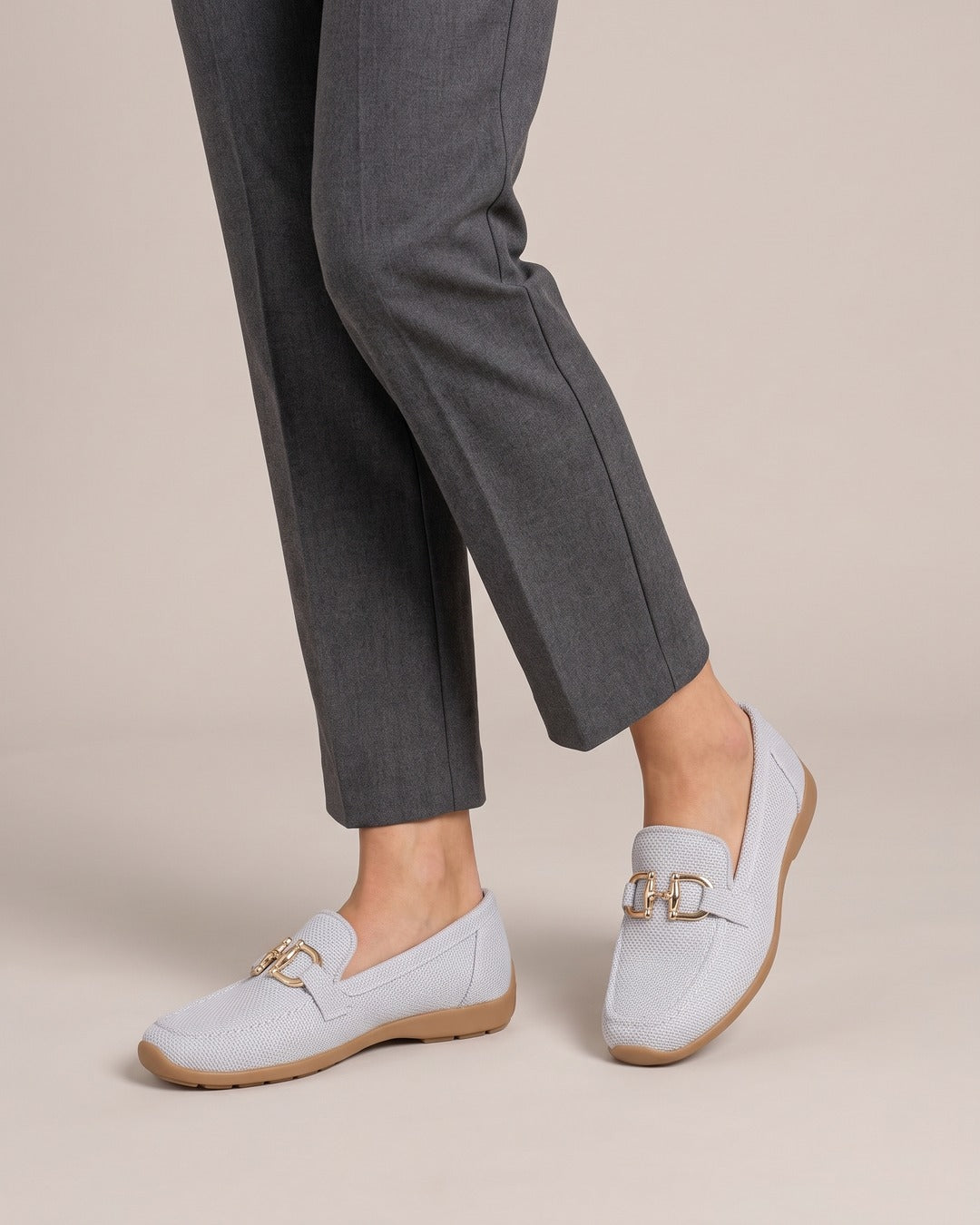 Buckle Loafer Trainer in White, worn