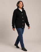 Vintage High-Neck Button Cardigan worn by a model