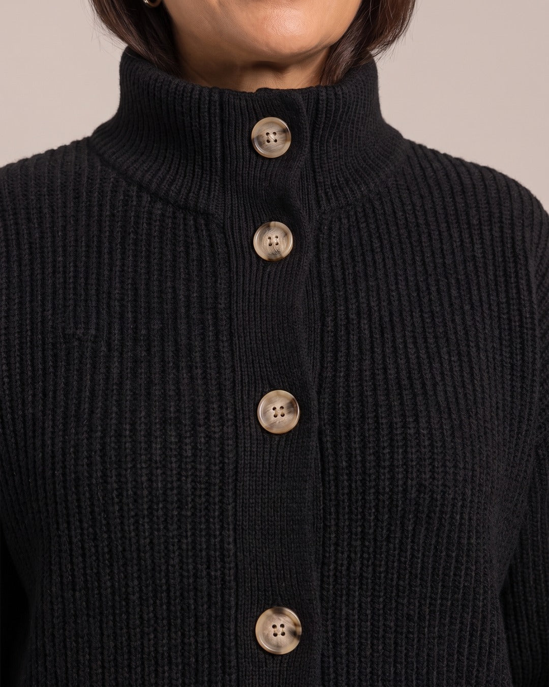 Vintage High-Neck Button Cardigan close-up detail