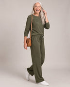 Crew-Neck Top & Wide-Leg Trouser Set worn by a model