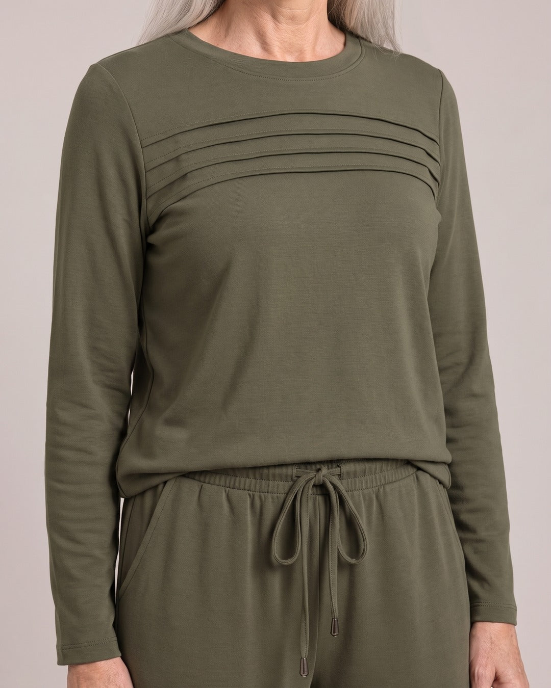 Crew-Neck Top & Wide-Leg Trouser Set close-up detail